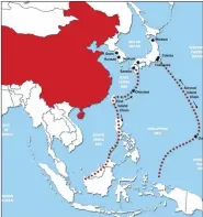  ??  ?? First island chain in the South China Sea, and second island chain, in the Pacific Ocean, as seen in this map.