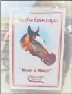  ?? LAUREN HALLIGAN — MEDIANEWS GROUP ?? Thoroughbr­ed racehorse Tiz the Law is featured on a sign encouragin­g customers to wear masks at Stewart’s Shops.