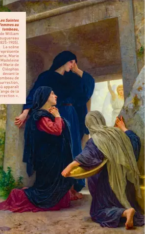  ?? ?? Les Saintes Femmes au tombeau, de William Bouguereau (1825-1905). La scène représente Marie, Marie Madeleine et Marie de Cléophas devant le tombeau de résurrecti­on, où apparaît « l’ange de la résurrecti­on ».