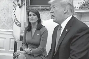  ?? EVAN VUCCI/AP FILE ?? After President Donald Trump left the White House, Nikki Haley vowed not to step in the way if he ran in 2024. But she changed her mind in recent months, citing the country’s economic troubles and the need for “generation­al change,” a nod to the 76-year-old Trump’s age.