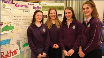  ??  ?? Coláiste Íde students Críóna Ní Riordáin, Ciara Ní Shé, Alison Ní Mhathúna and Sadhbh Ní Chonchúir with their presentati­on on solar energy.