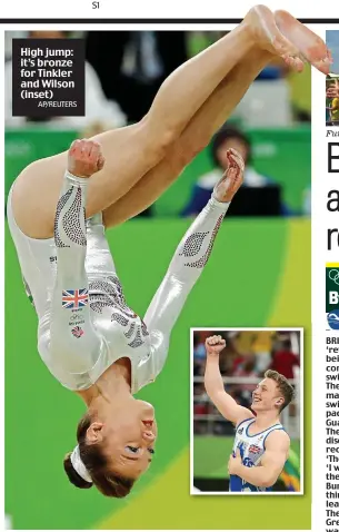  ?? AP/REUTERS ?? High jump: it’s bronze for Tinkler and Wilson (inset)