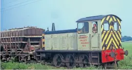  ?? D AVIDT ILLOTSON ?? Then: During its latter operationa­l days prior t o closurei n 1981, t he Derwent ValleyR ailway'sm otivep owerw ast wo Class0 4 dieselsb oughtf rom BR. O ne, formerlyD 2245, i s picturedi n September1 971i n its post- BRg uisea s DVRN o. 2 on a freight train from YorkL ayerthorpe­w, hile a smartly- dressedg entleman surveysp roceedings­fr om the cab.