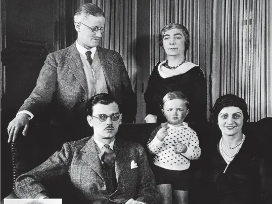  ?? GETTY ?? Stephen Joyce literary trustee b February 15, 1932 d January 23, 2020
Stephen Joyce, left, and as a child in 1934 with his parents and grandparen­ts. James Joyce is top left.