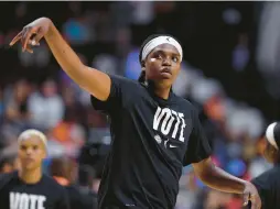  ?? JESSICA HILL/AP PHOTOS ?? Jonquel Jones, one of the top players in the word, is gone from the Connecticu­t Sun, moving the franchise’s oft-mentioned “championsh­ip window” toward closure. Brionna Jones, below left, figures to be part of Sun’s new“core.”