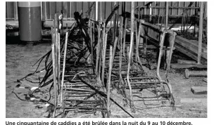  ??  ?? Une cinquantai­ne de caddies a été brûlée dans la nuit du 9 au 10 décembre.
