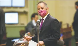  ?? Rich Pedroncell­i / Associated Press 2020 ?? Assembly Member Phil Ting (DSan Francisco) is the author of AB1238, or the Freedom to Walk Act, which aims to to decriminal­ize jaywalking.