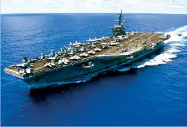  ??  ?? US aircraft carrier: Vessels and vehicles operated by or, at the time, exclusivel­y for the US Department of Defence may either, exit and move freely within the territory of Sri Lanka.