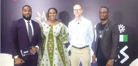  ?? ?? Compere and actor, Kunle Remi ( left); Moderator and Head Experience Design at Sterling, Uti Ellu, Keynote Speaker and Author, Professor Howard French and Head, CIB Marketing at Sterling, Ademola Adesina at the 4th Sterling Leadership Series held in Lagos.