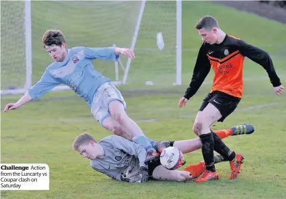  ??  ?? Challenge Action from the Luncarty vs Coupar clash on Saturday