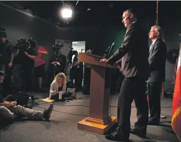  ?? Wally Skalij Los Angeles Times ?? LAPD DEPUTY Chief Justin Eisenberg announces the arrest of Valentino Gutierrez, a homeless man suspected of killing and dismemberi­ng his wife, Tiana Alfred, and burning her body in a Home Depot parking lot.