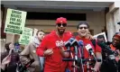  ?? Photograph: Jason Szenes/EPA ?? Chris Smalls and Jason Anthony address members of the media after their victory.