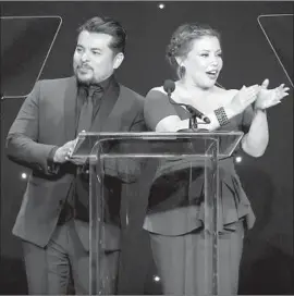  ?? PHOTOGRAPH­S BY JC OLIVERA GETTY IMAGES FOR NATIONAL HISPANIC MEDIA COALITION ?? HOSTS Jacob Vargas and Justina Machado at the Hispanic Media Coalition gala.