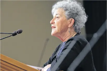  ?? CHAD HIPOLITO CP ?? Moms Stop the Harm co-founder Leslie Mcbain speaks during a press conference about the release of the latest provincial statistics by the BC Coroners Service at Legislatur­e in Victoria on Feb. 7. •