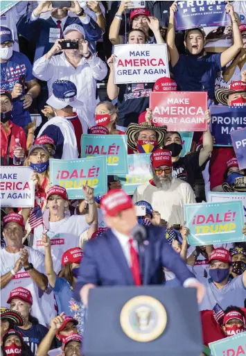  ?? DANIEL A. VARELA dvarela@miamiheral­d.com ?? President Donald J. Trump speaks during his 'Make America Great Again Victory Rally’ at Opa-locka Executive Airport on Nov. 1.