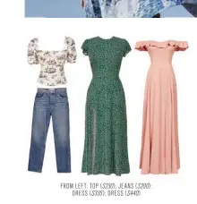  ??  ?? FROM LEFT: TOP ($230); JEANS ($200); DRESS ($335); DRESS ($440)