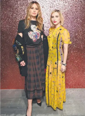  ?? Picture: GETTY IMAGES ?? Jesinta Franklin with actor Emma Roberts during New York Fashion Week.