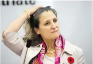  ?? MAJDI MOHAMMED / THE CANADIAN PRESS ?? Foreign Minister Chrystia Freeland credited Israel for giving sanctuary to 400 White Helmets fleeing Syria.