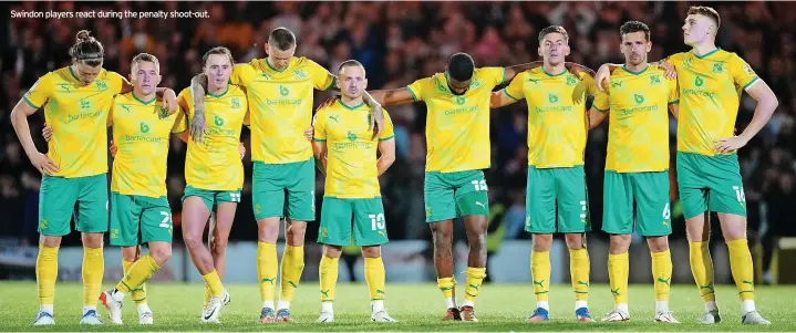  ?? ?? Swindon players react during the penalty shoot-out.