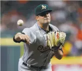  ?? Michael Ciaglo / Houston Chronicle ?? Starting pitcher Andrew Triggs posted career highs of seven innings, 95 pitches thrown and nine strikeouts in the A’s 2-1 victory over the Houston Astros at Minute Maid Park.