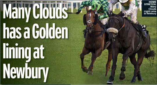  ??  ?? HOME STRETCH:
Many Clouds (right) wins at Newbury