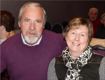  ??  ?? Seamus and Joan Whelan at the Michael English concert in Clayton Whites Hotel on Thursday evening in aid of Mulrankin Church Bicentenar­y celebratio­ns.