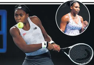  ??  ?? Marching on: Coco Gauff in the zone, and (above) Serena Williams, who also had a winning start