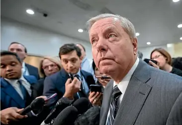  ?? AP ?? Senator Lindsey Graham, R-S.C., chairman of the Subcommitt­ee on Crime and Terrorism, speaks to reporters after a closed-door security briefing by CIA Director Gina Haspel on the slaying of Saudi journalist Jamal Khashoggi.