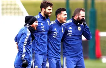  ??  ?? Argentina’s (from left) Lionel Messi, Federico Fazio, Leandro Paredes and Gonzalo Higuain during training. — Reuters photo