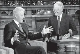  ??  ?? Former President Bill Clinton appeared on Wednesday marks Letterman’s last show as host.
10 times over the years.