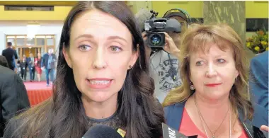 ?? Picture / Mark Mitchell ?? Jacinda Ardern and Clare Curran front the media over the Hirschfeld fiasco at Parliament on Tuesday.