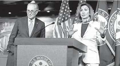  ?? JOSE LUIS MAGANA/AP ?? Senate Minority Leader Chuck Schumer and House Speaker Nancy Pelosi have not yielded much ground from a virus rescue bill.