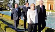  ?? (Photo EPA/MaxPPP) ?? Angela Merkel et Recep Erdogan devant Vladimir Poutine et Emmanuel Macron.