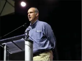  ?? KATHERINE FREY—ASSOCIATED PRESS ?? In this Nov. 13, 2018 photo, James Grein tells the audience gathered at the Silence Stops Now rally, at MECU Pavilion in Baltimore, that he was sexually abused for years by exCardinal Theodore McCarrick.