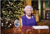  ?? VICTORIA JONES/POOL VIA AP ?? In this undated photo issued on Friday Dec. 25, Britain’s Queen Elizabeth II records her annual Christmas broadcast in Windsor Castle, Windsor, England.