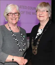  ??  ?? Guest speaker Margaret McMillan, ACWW European Area Representa­tive, with Deirdre Connery, Federation President.