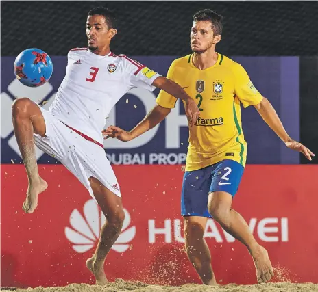  ?? beachsocce­r.com ?? UAE will play Spain in their opening game of the Interconti­nental Beach Soccer Cup Dubai 2019