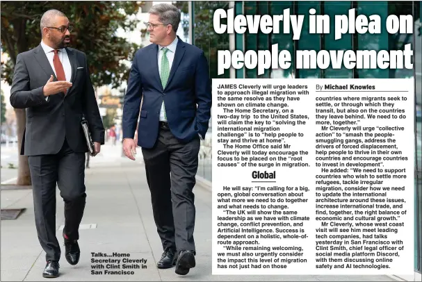  ?? ?? Talks...Home Secretary Cleverly with Clint Smith in San Francisco