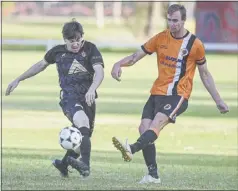  ??  ?? Right: Goalkeeper Mitchell Bestwick had a back-stop! He didn’t need it, keeping his slate clean after a call up during the week
Far right: The Bulls soar! Gareth Williams, Tim Mclachlan, Kane Settree and Alex Richardson
Gareth Williams gets his kick away under pressure