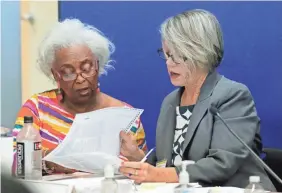  ?? JOE SKIPPER/AP ?? Brenda Snipes, left, the Broward County supervisor of elections, looks at a ballot with Betsy Benson, canvassing board chair. Broward County once again is a focal point of Florida’s election glitches.