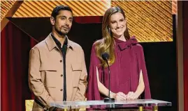  ?? Jae C. Hong / Associated Press ?? Riz Ahmed, left, and Allison Williams speak at the 95th Academy Awards nomination ceremony on Tuesday, Jan. 24, 2023.