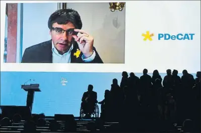  ?? ÀLEX GARCIA ?? Carles Puigdemont durant la seva intervenci­ó a l’assemblea nacional del PDECat del mes de juliol