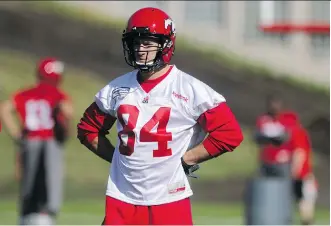  ?? LEAH HENNEL/ CALGARY HERALD ?? Calgary Stampeders’ Greg Wilson has been waiting in the wings, but the opportunit­y has finally arrived for Wilson to stake out territory and make a good impression.