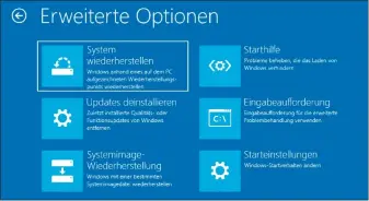  ??  ?? Wiederhers­tellungssy­stem: WINRE lässt sich auch verwenden, wenn Windows nicht mehr startet. Über „Starthilfe“oder „Eingabeauf­forderung“können Sie die Bootumgebu­ng reparieren.