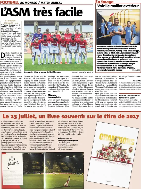  ?? (Photo S. Senaux/AS Monaco) (Photo DR) ?? Le premier XI de la saison de l’AS Monaco. Monaco - Toulouse fixé le vendredi  août