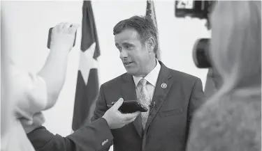  ?? Submitted photo ?? U.S. Rep. John Ratcliffe, R-Texas, speaks with the media May 11 after announcing that TexAmerica­s has been designated a HUBZone by the federal government. The designatio­n streamline­s the process for the center to acquire government contracts.