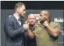  ?? JOHN LOCHER - THE ASSOCIATED PRESS ?? FILE - In this Thursday, July 5, 2018, filer photo, Stipe Miocic, left, and Daniel Cormier pose during a news conference for UFC 226 in Las Vegas. The trilogy fight between Daniel Cormier and champ Stipe Miocic will crown the greatest heavyweigh­t of all time. UFC 252 Saturday, Aug. 15, 2020, in Las Vegas could be Cormier’s last fight ever.