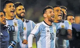  ??  ?? Argentina players celebrate their 3-1 World Cup qualifier victory over Ecuador in Quito, Ecuador, on October 10, 2017. REUTERS