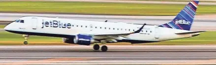  ?? GREG LOVETT/THE PALM BEACH POST PROVIDED BY PALM BEACH INTERNATIO­NAL AIRPORT ?? A JetBlue plane takes off from Palm Beach Internatio­nal Airport. The airline is the airport’s dominant carrier. More than 1 million passengers flew on its planes at PBI in 2023.