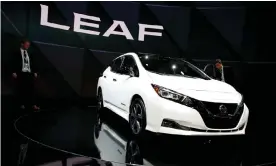  ??  ?? A Nissan Leaf hybrid car at the North American Internatio­nal Auto Show in Detroit. Photograph: Brendan McDermid/Reuters